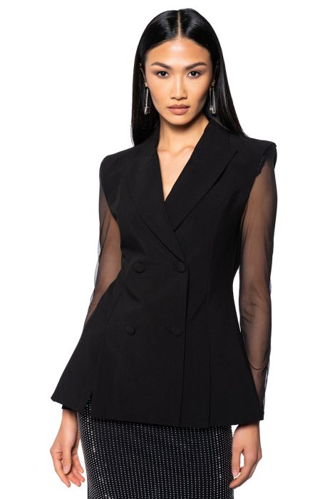 SHARP SHOULDER MESH LONG SLEEVE BLAZER VEST