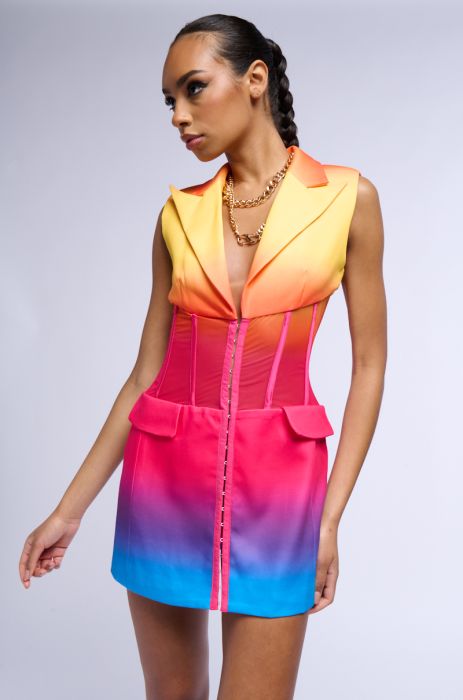 SHERBERT OMBRE MESH CORSET SLEEVELESS BLAZER DRESS