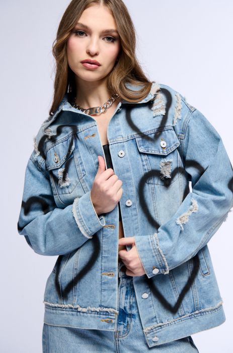 SPRAY PAINTED HEART OVERSIZED DENIM JACKET