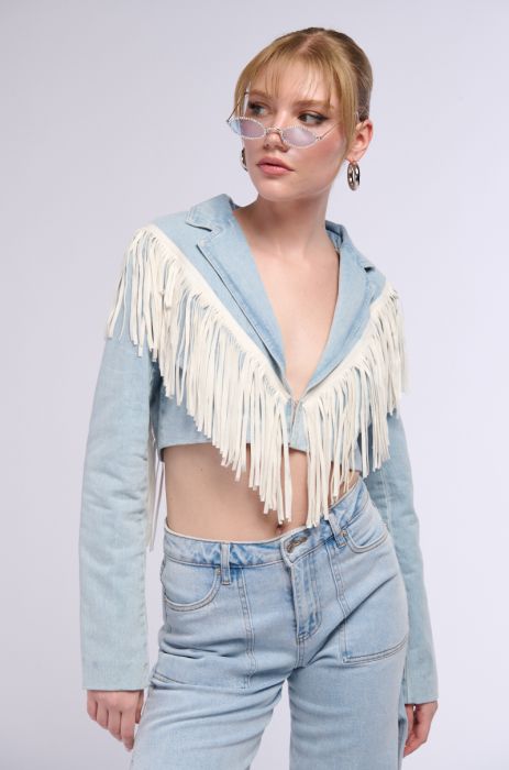 TEXAS RODEO WEEK FRINGE DENIM JACKET