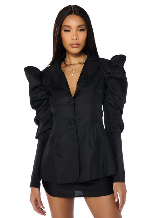 TUSCAN HOLIDAY PUFF SHOULDER BLAZER IN BLACK