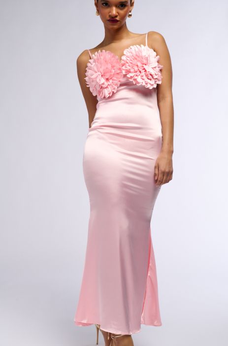 VA VA VOOM SATIN MAXI DRESS IN PINK