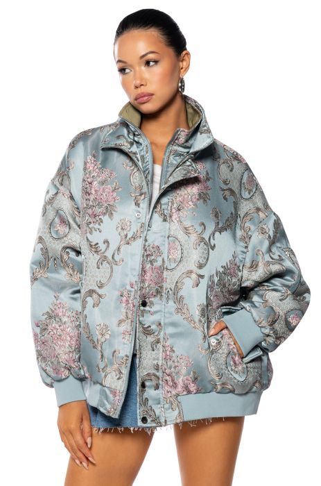 VERSAILLES OVERSIZE BROCADE BOMBER JACKET in multi