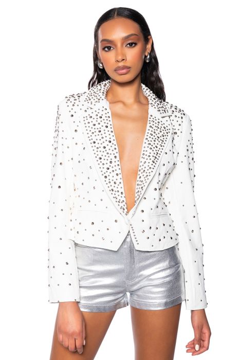 VIVA VEGAS FITTED MOTO JACKET in white